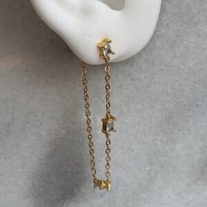 Gold Crystal Chain Loop Hoop Earrings
